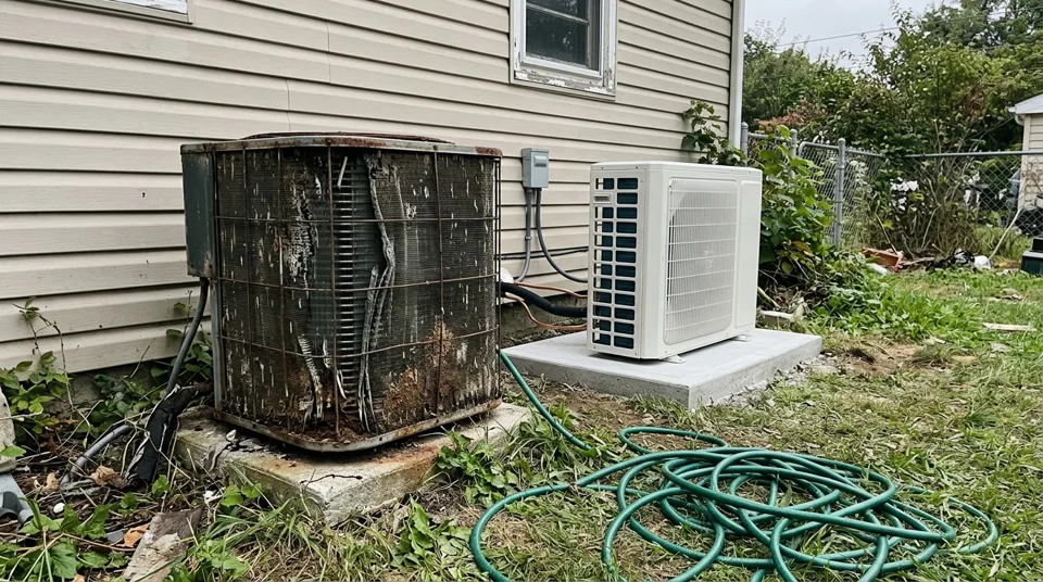 Old and new AC units side by side